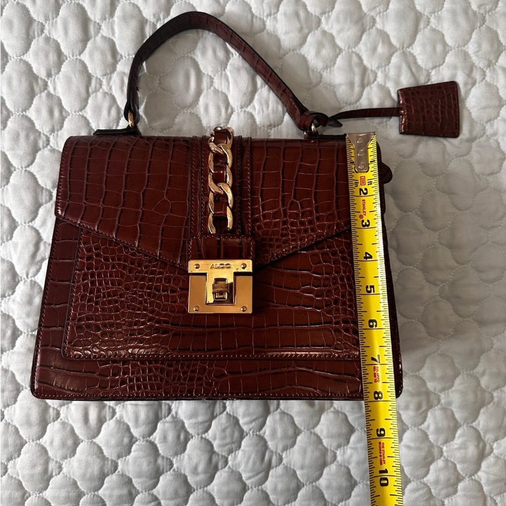Aldo Brown and Gold Crocodile Embossed Satchel
